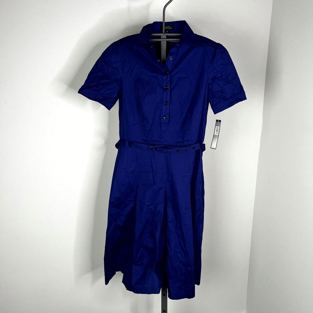 NWT Tahari Arthur S. Levine Cobalt Blue Melvin half button up dress with Belt Si